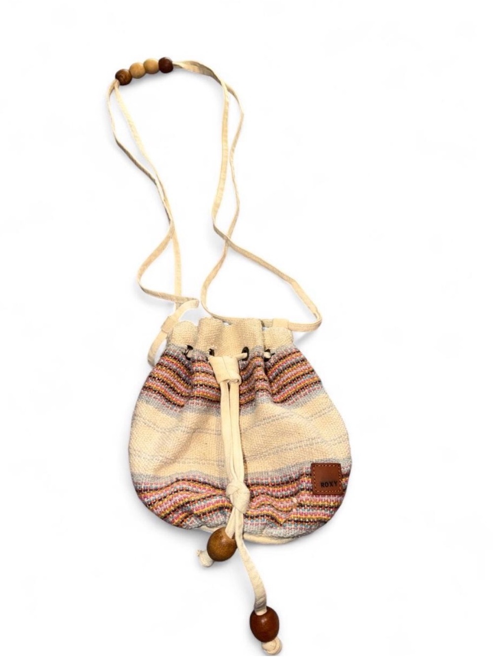 Roxy Cream Crossbody Bucket Bag with Multicolor Stripe Accents - Picture 1 of 6